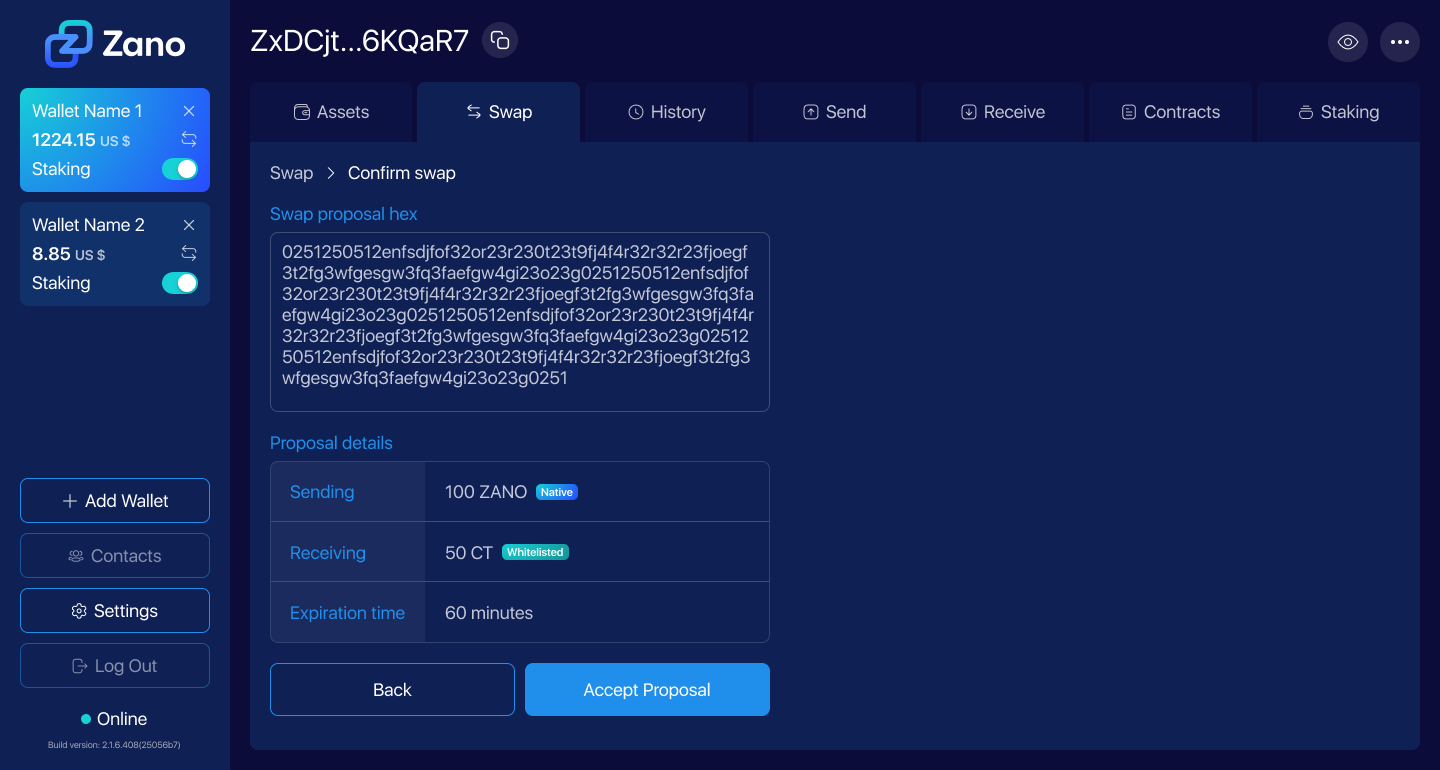 Accepting a swap proposal