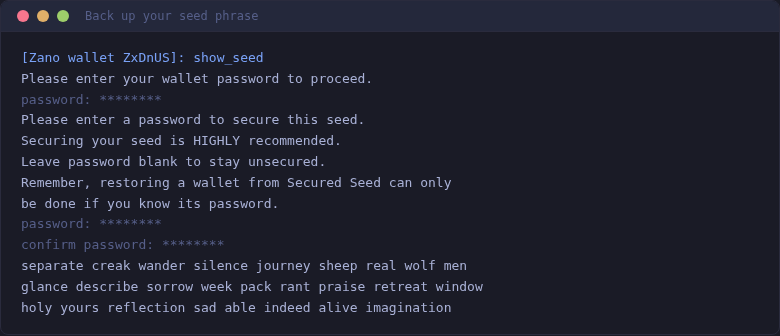 Back up your seed phrase