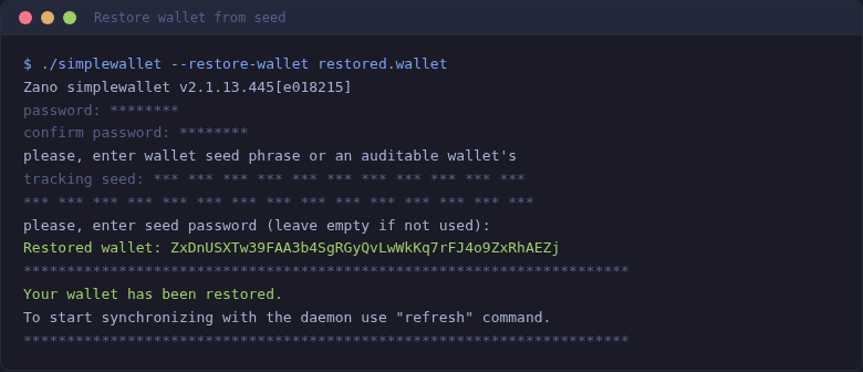 Restore wallet from seed
